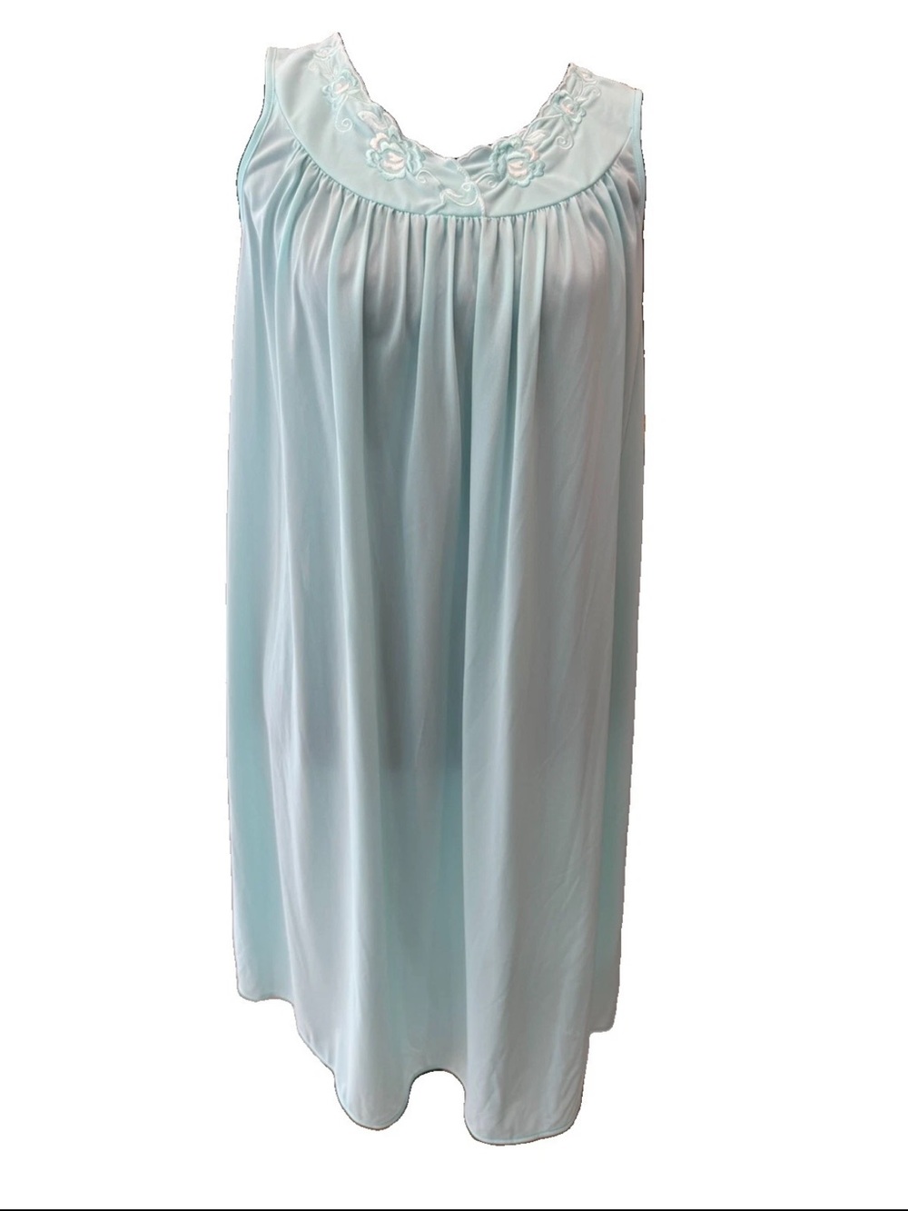 Miss Elaine for Dillards nylon turquoise blue embroidered ladies nightgown SZ SM